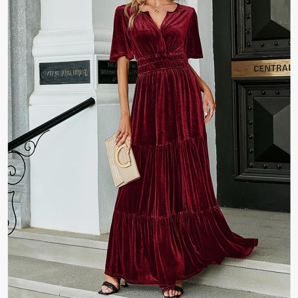 Velvet Maxi Dress in Wine Red
